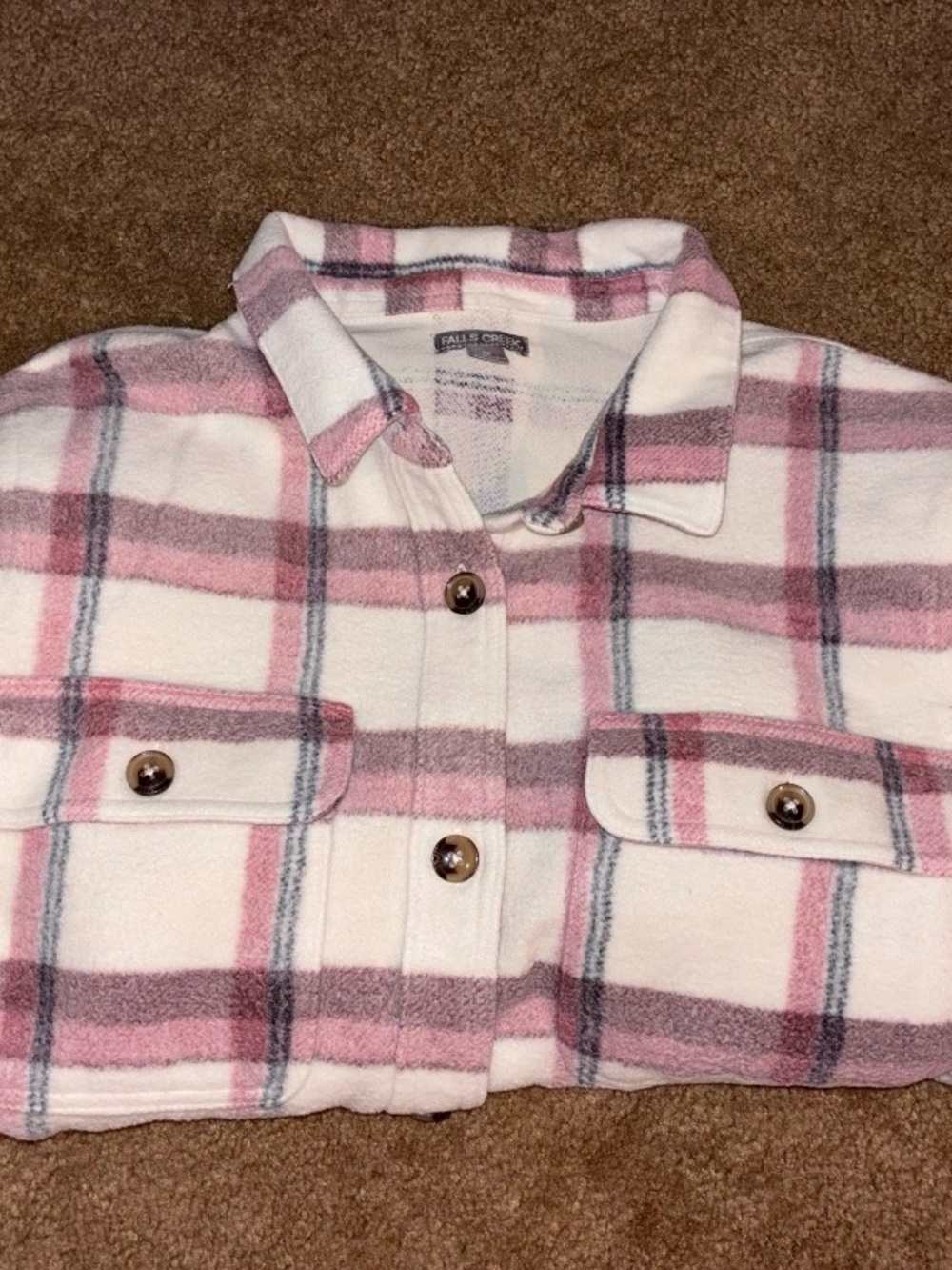 Falls Creek Pink and White Plaid Button-Down Shirt